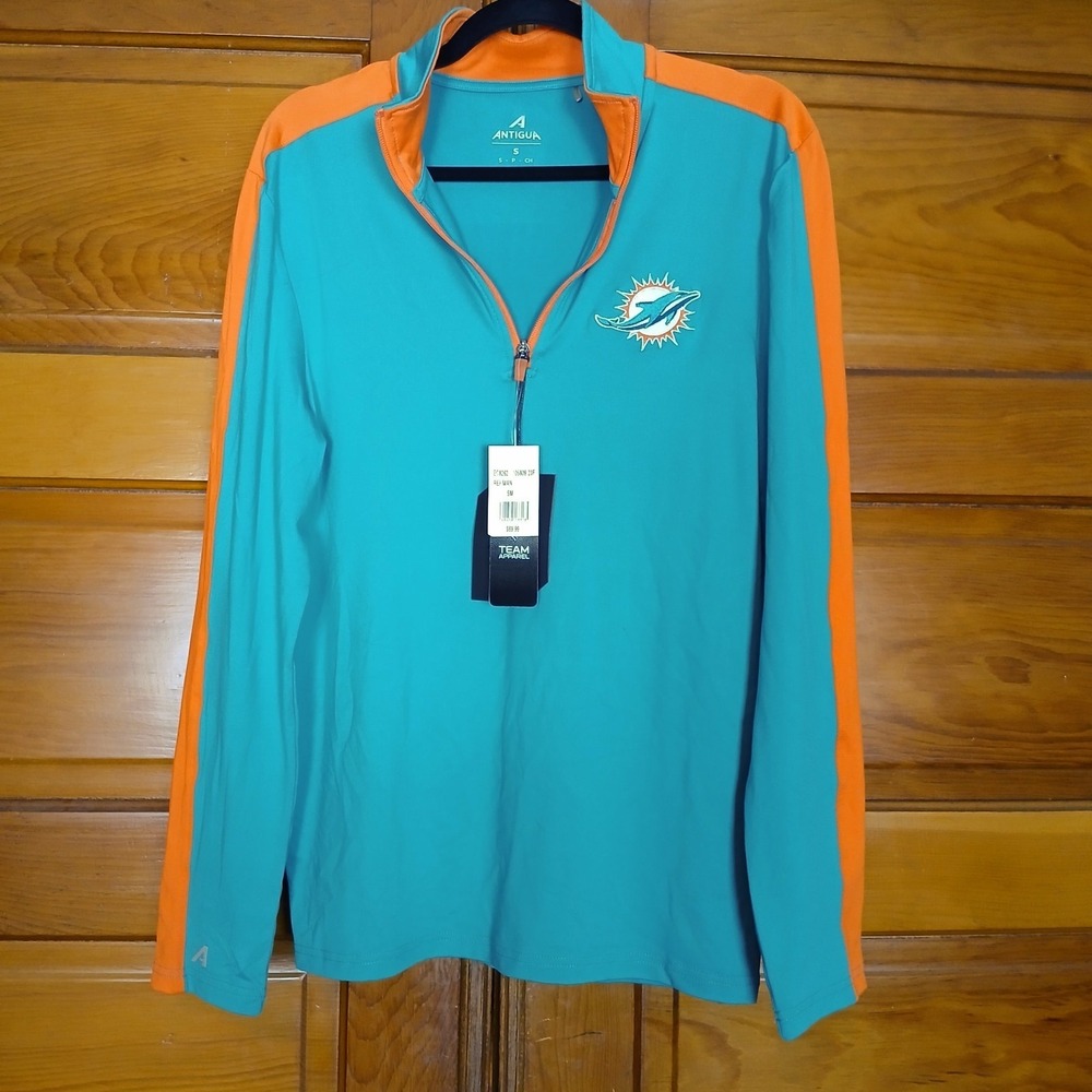 NWT Antigua Miami Dolphins 1/4 Zip Pullover Small Sports Jacket Teal Orange